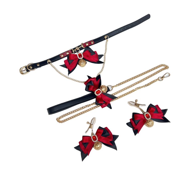 "Raw Game" SM sexy collar hand holding rope bow Bell nipple clamp punishment fox tail butt plug small - Image 3