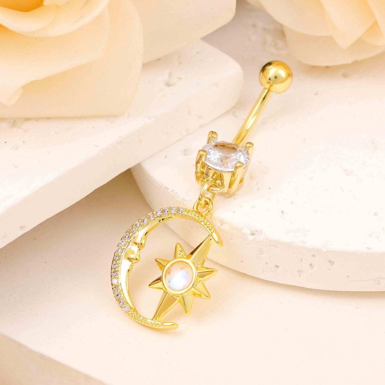 Creative moon copper white stone inlaid navel buckle niche temperament sexy navel nail personality fashion all-match High sense navel decoration - Image 5