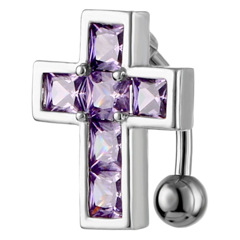new products European and American puncture jewelry inlaid zircon cross upside down navel nail navel ring