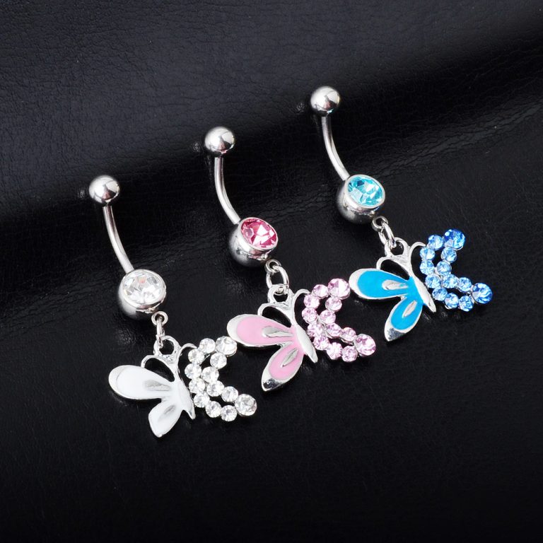 European and American fashion puncture jewelry diamond butterfly navel ring dripping navel nail in stock small - Image 3
