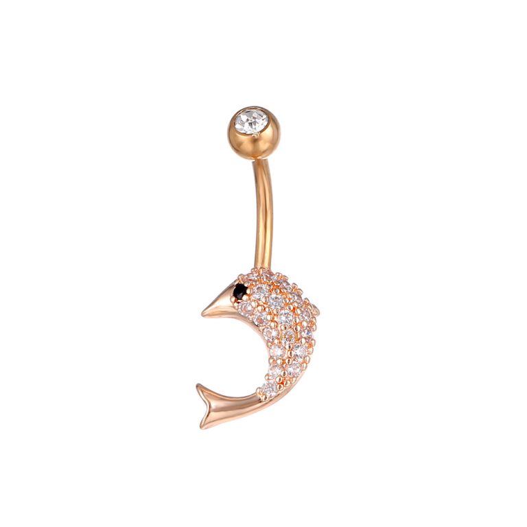 commodity supply European and American puncture jewelry inlaid zircon metal navel ring electroplated Dolphin Women's navel nail - Image 7