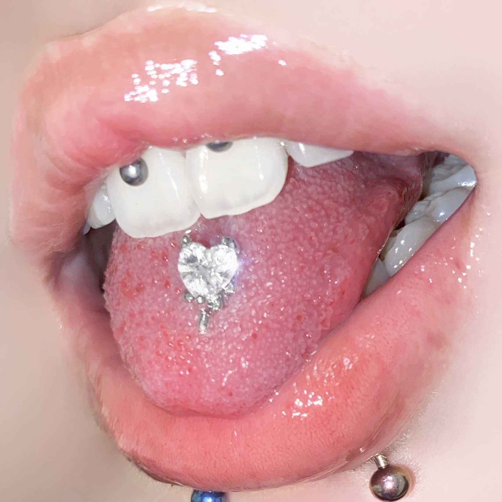 Love zircon tongue nail 316 stainless steel tongue ring 1.6/1.2 - Image 3