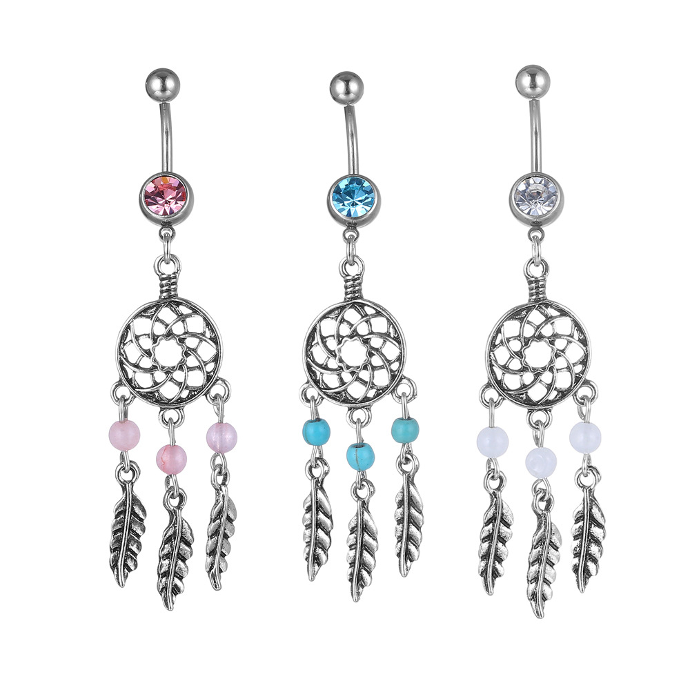 European and American dreamcatcher medical stainless steel electroplating turquoise navel ring navel nail navel