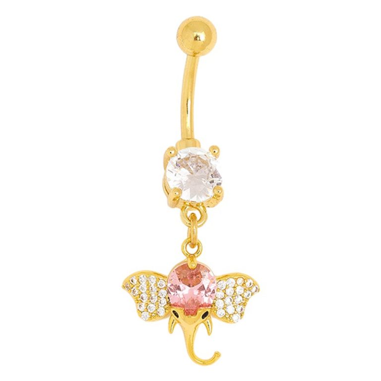Internet celebrity new personalized navel buckle copper white stone inlaid creative elephant head navel nail simple fashion navel decoration in stock wholesale