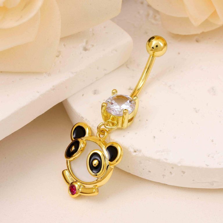 Creative cute bear cat pendant umbilical nail copper white stone inlaid umbilical buckle personality fashion design sense umbilical ornaments women wholesale