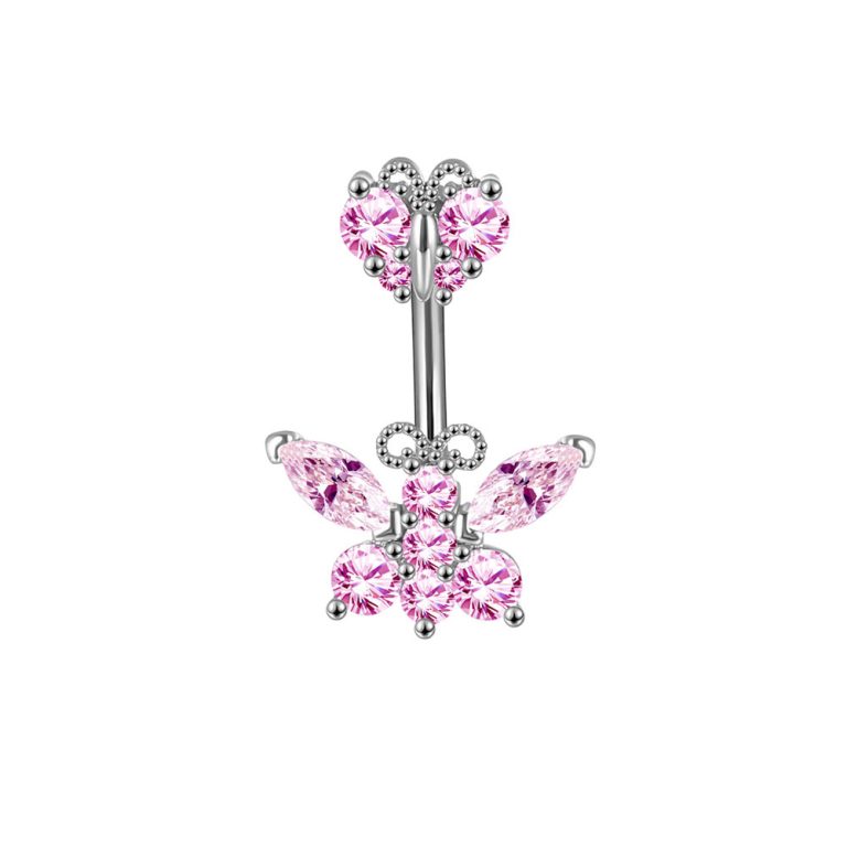 goods European and American puncture jewelry new zircon navel nail double butterfly navel ring - Image 4
