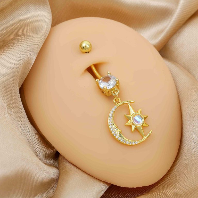 Creative moon copper white stone inlaid navel buckle niche temperament sexy navel nail personality fashion all-match High sense navel decoration - Image 4