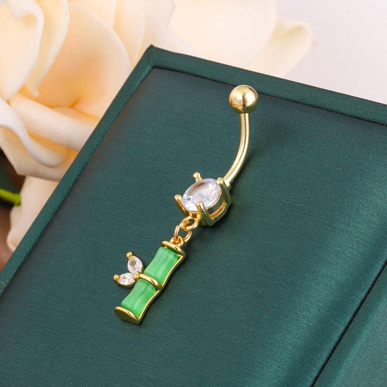 Creative bamboo navel nail fashion high-looking copper white stone inlaid navel buckle high-grade light luxury style pendant navel ornaments for women Wholesale - Image 4