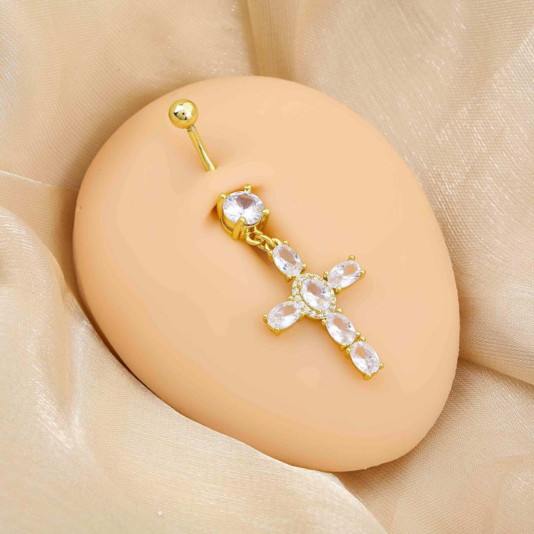 Amazon creative cross navel buckle personality copper zircon design Diamond-embedded navel ring High sense fashion all-match navel ornaments - Image 4
