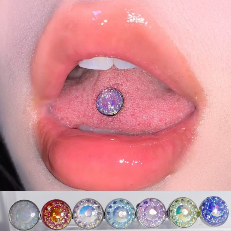 Colorful 7-Color Sunflower Drop Oil Tongue Nail Coated Titanium Steel Stainless Steel Tongue Ring Puncture Jewelry