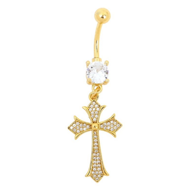 Cross-border European and American retro cross navel buckle creative high-grade personality copper zircon Diamond-embedded navel nail female wholesale