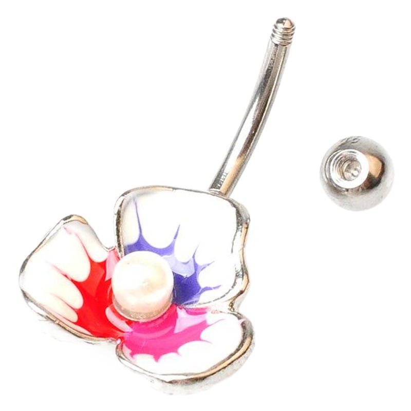 Hot-selling Piercing Jewelry Gold Plated Pearl Rose Petal Drop Oil-drawing Short Navel Ring Navel
