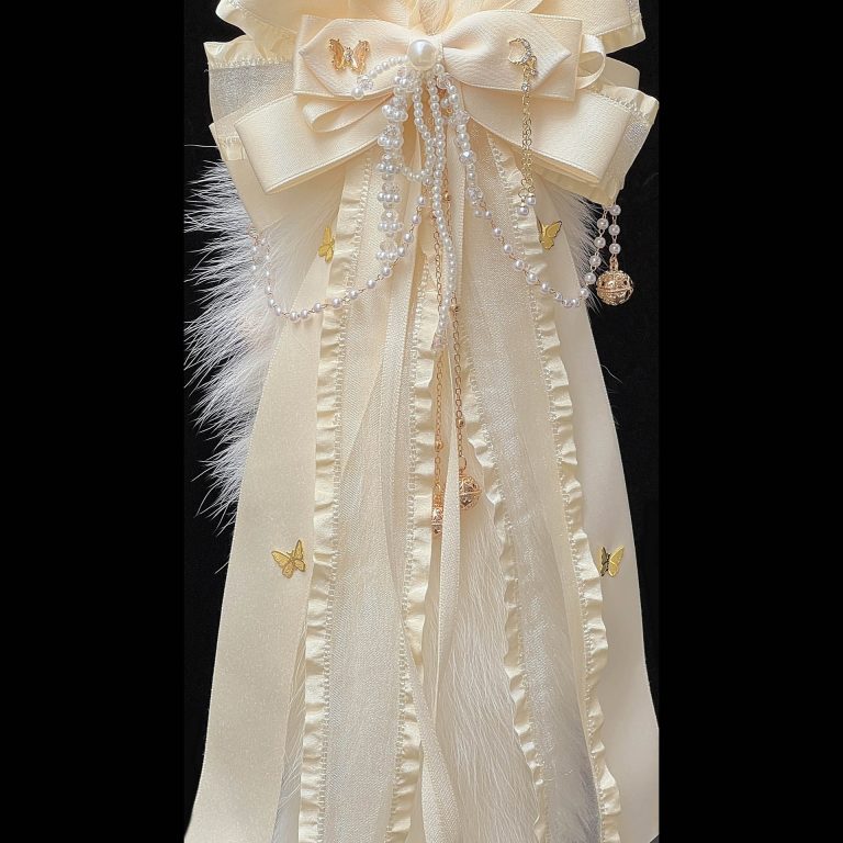 Original hand-made light yellow bow bell rings 40CM fox real hair tail SM fun anal plug removable - Image 4