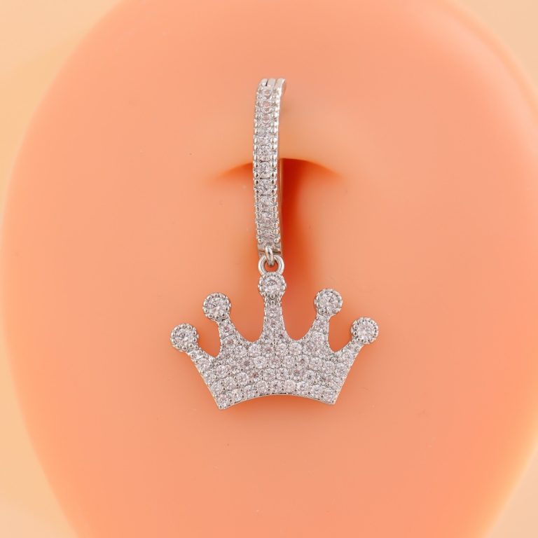 European and American cross-border fashion simple copper inlaid zircon full diamond crown belly button ring belly button puncture jewelry - Image 4