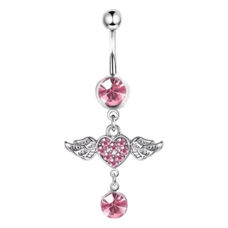 Puncture jewelry diamond-embedded love bow pink sweet series set butterfly navel ring love navel nail