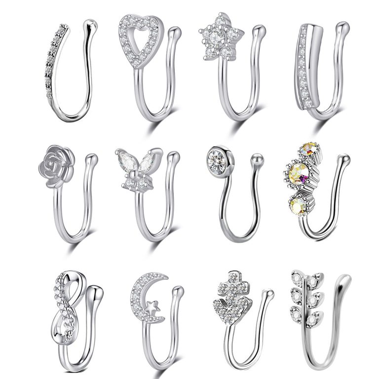Factory direct puncture jewelry new zircon nose ring exquisite silver U-ring nose clip European and American nose clip 12-piece set