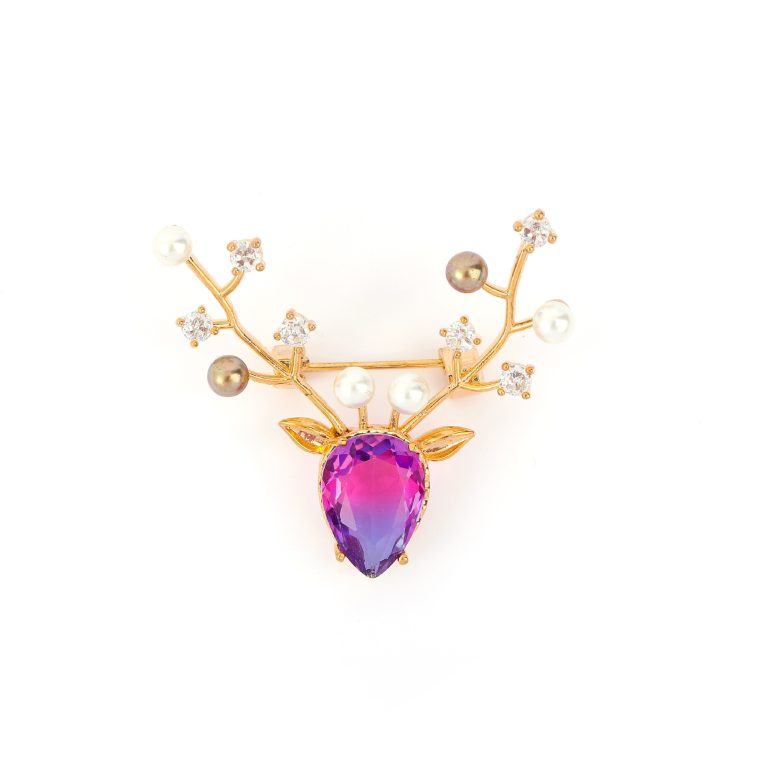 New creative beautiful antler pin copper white stone pearl inlaid brooch niche temperament High sense Accessories Wholesale - Image 6