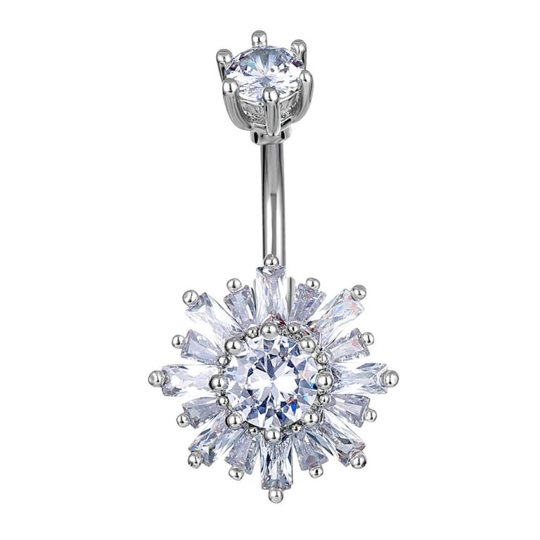 New Amazon  European and American puncture jewelry round heart-shaped flowers high-quality zircon belly button nail belly button ring - Image 7