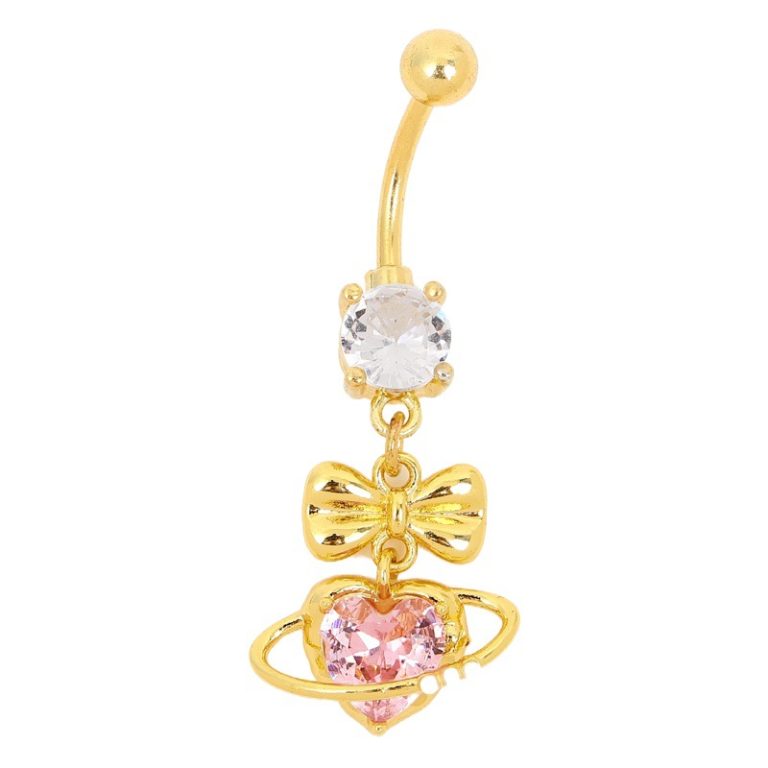 In stock creative bow love navel buckle copper white stone inlaid navel nail niche temperament design sense navel jewelry female wholesale