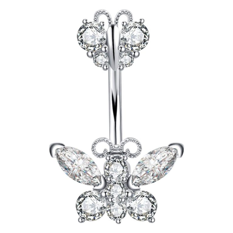 goods European and American puncture jewelry new zircon navel nail double butterfly navel ring