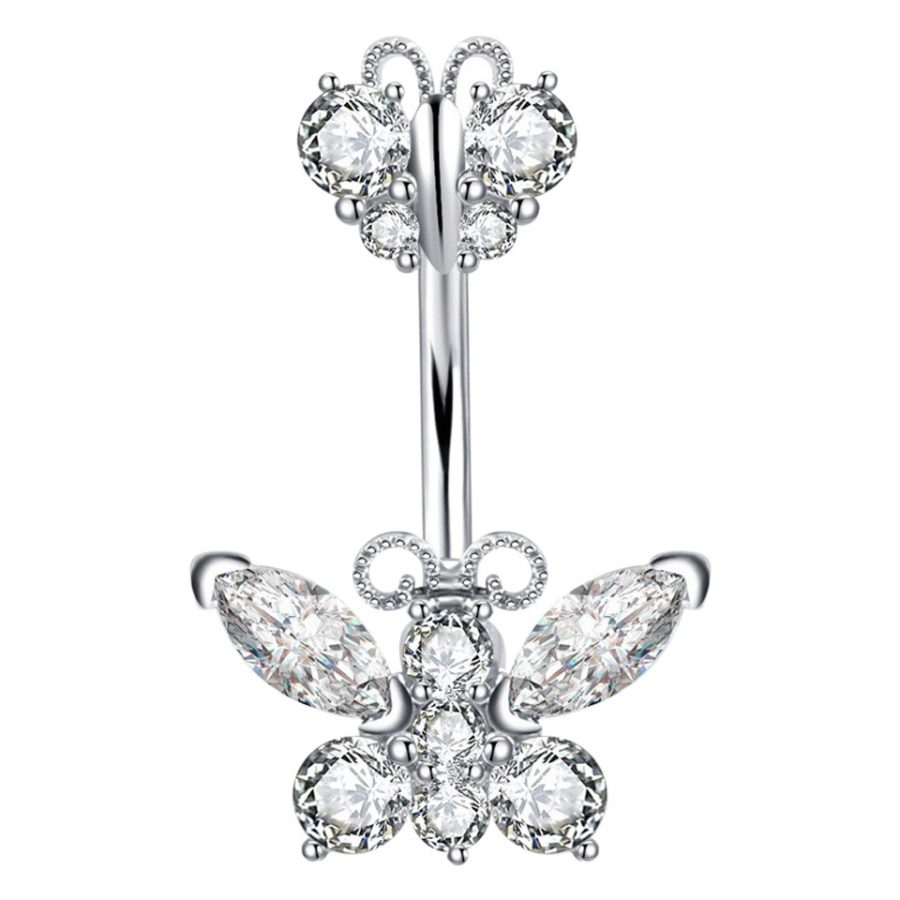 goods European and American puncture jewelry new zircon navel nail double butterfly navel ring