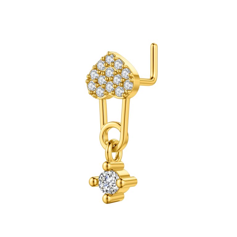 Cross-border fashion hot copper plated real gold inlaid zircon butterfly love nose nail nose ring puncture jewelry manufacturers direct supply - Image 9