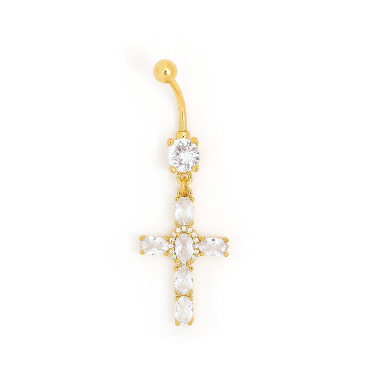 Amazon creative cross navel buckle personality copper zircon design Diamond-embedded navel ring High sense fashion all-match navel ornaments - Image 6