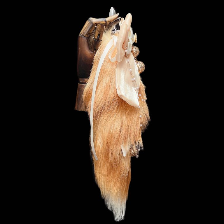 40CM light gold fox real hair tail anal plug head detachable SM sex toys hand bow palace bell ring - Image 4