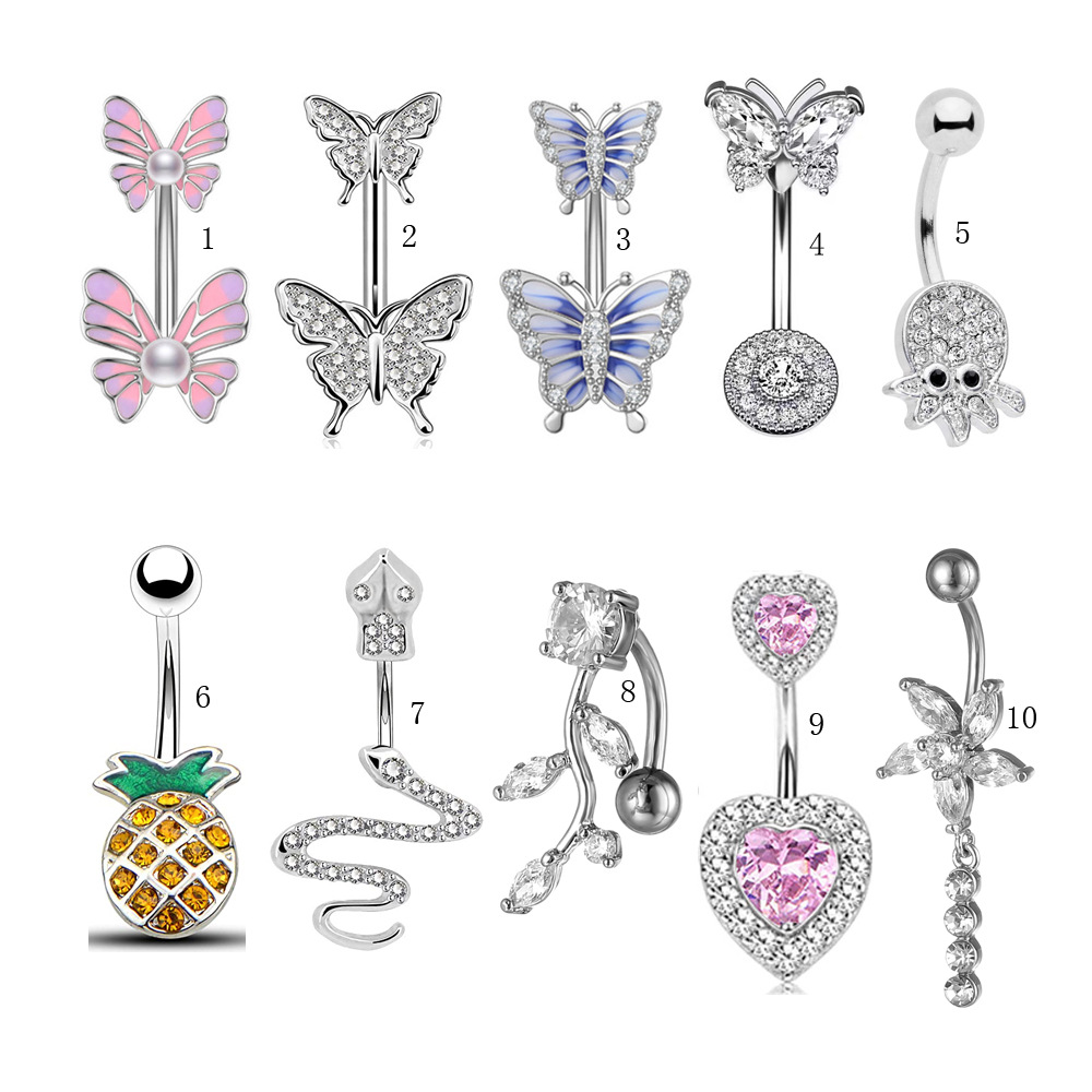 Europe and the United States commodity puncture jewelry fruit butterfly heart-shaped flowers animal umbilical nail umbilical ring - Image 3