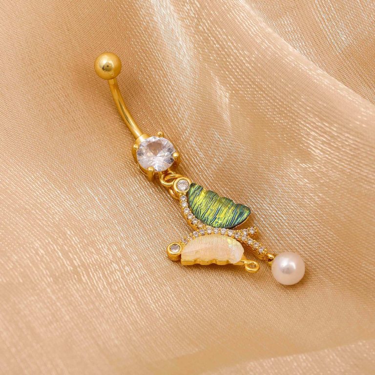 Internet celebrity new personalized navel buckle copper white stone inlaid creative butterfly navel nail simple fashion navel accessories for women in stock wholesale - Image 3