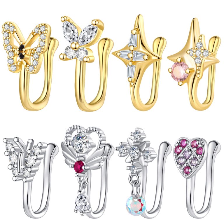 European and American style fashion personality copper inlaid zircon butterfly love six-pointed star U-shaped non-perforated nose ring nose ornaments