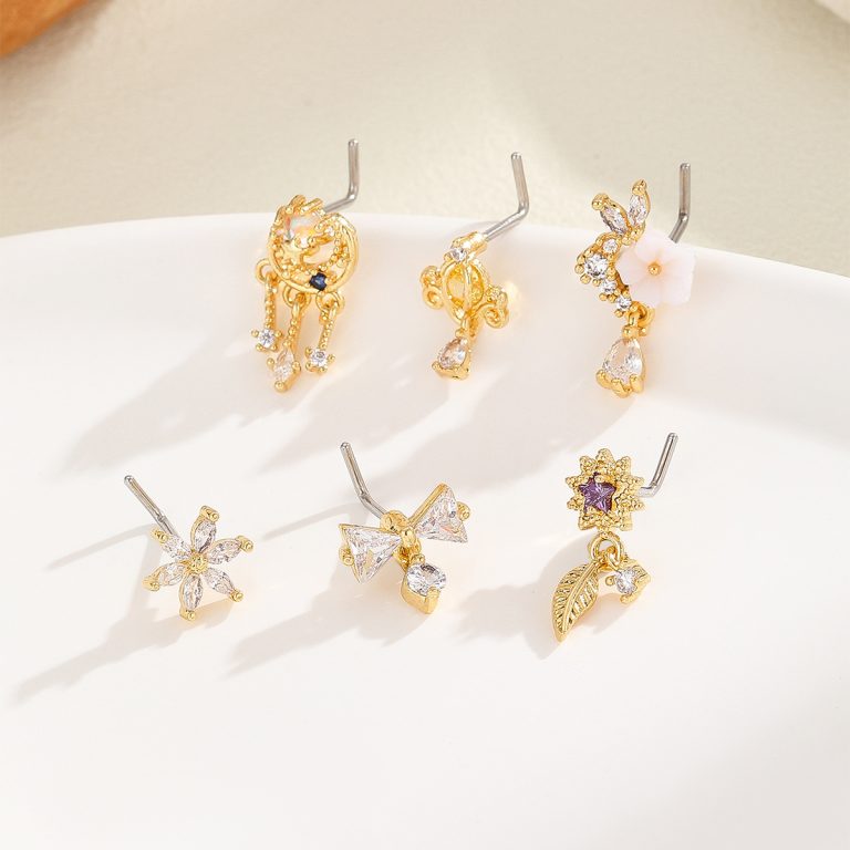 In stock new fashion personalized high-grade nose stud copper white stone inlaid L-shaped straight rod sexy nose accessories for women Wholesale