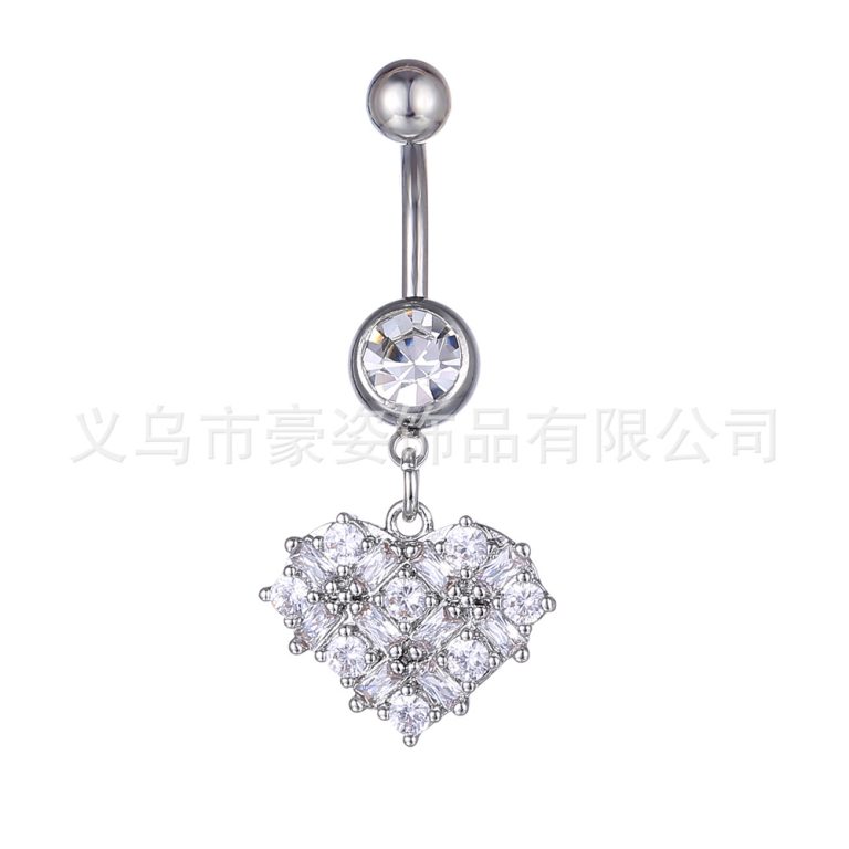 products European and American heart-shaped high quality zircon navel nail women's body Thorn double zirconium navel ring - Image 4