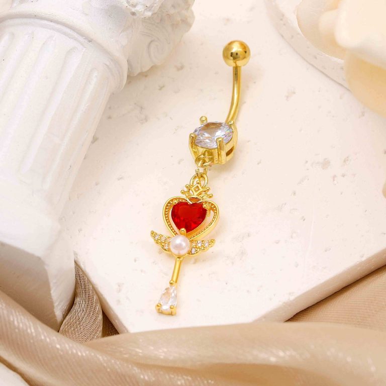 Factory direct supply love copper Hao stone inlaid umbilical buckle niche temperament high sense umbilical nail fashion personality umbilical ornaments wholesale - Image 4
