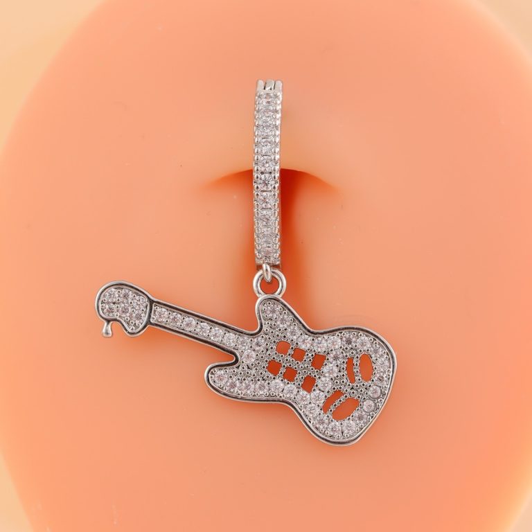 Cross-border European and American hip-hop punk style copper inlaid zircon music guitar belly button belly button ring jewelry manufacturers wholesale - Image 4