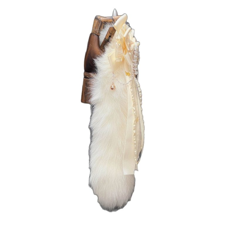 Original hand-made light yellow bow bell rings 40CM fox real hair tail SM fun anal plug removable - Image 5
