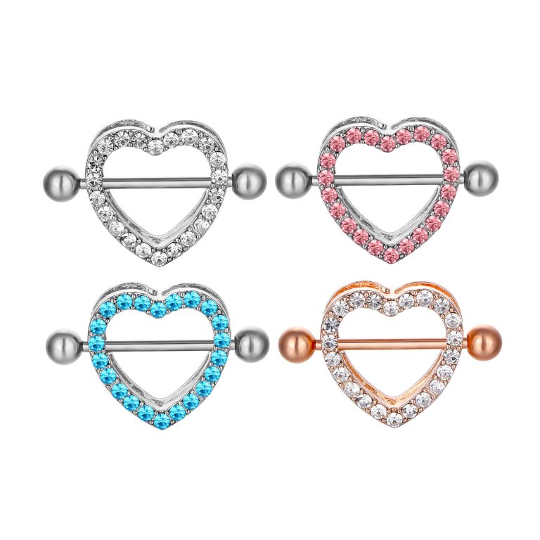 Double Diamond Love breast ring electroplating heart-shaped three-color milk nail milk buckle spot wholesale - Image 3