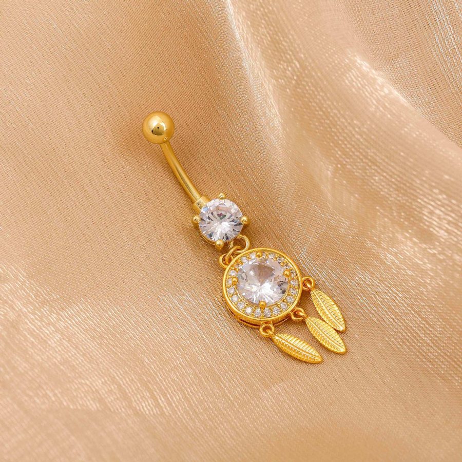 Copper white stone inlaid small tassel navel buckle retro fashion design sense navel nail niche high sense temperament navel jewelry wholesale - Image 2
