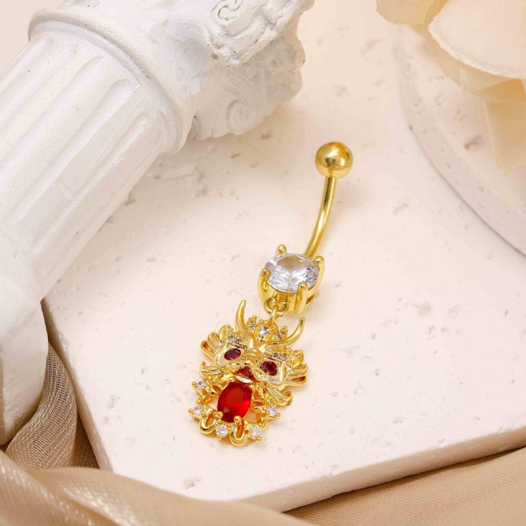 Amazon cute dragon-shaped pendant navel buckle copper white stone inlaid navel nail niche personality fashion design sense navel ornaments for women - Image 5