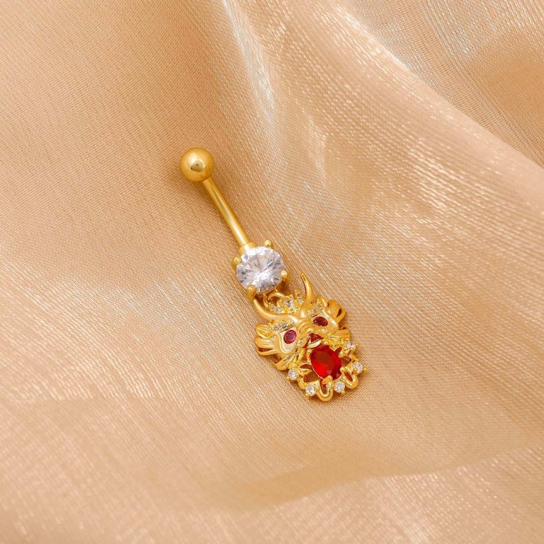 Amazon cute dragon-shaped pendant navel buckle copper white stone inlaid navel nail niche personality fashion design sense navel ornaments for women - Image 4
