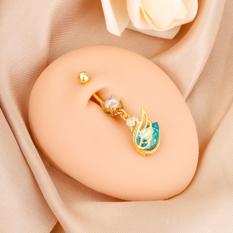Little Swan navel buckle copper white stone inlaid design sense fashion all-match navel nail sexy temperament niche exquisite pendant for women - Image 3