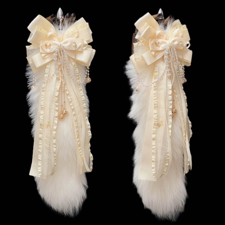 Original hand-made light yellow bow bell rings 40CM fox real hair tail SM fun anal plug removable