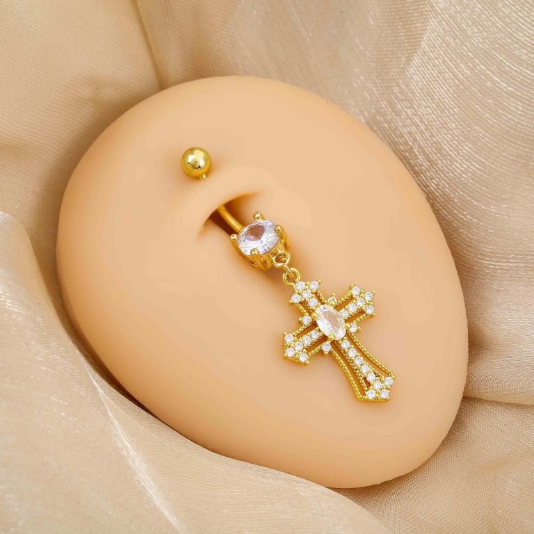 Factory Direct copper white stone diamond-embedded Simple Sexy navel cross pendant navel nail fashion personality navel buckle - Image 5