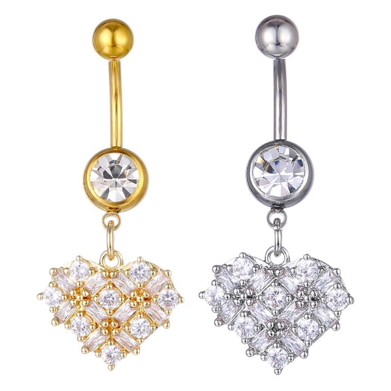 products European and American heart-shaped high quality zircon navel nail women's body Thorn double zirconium navel ring