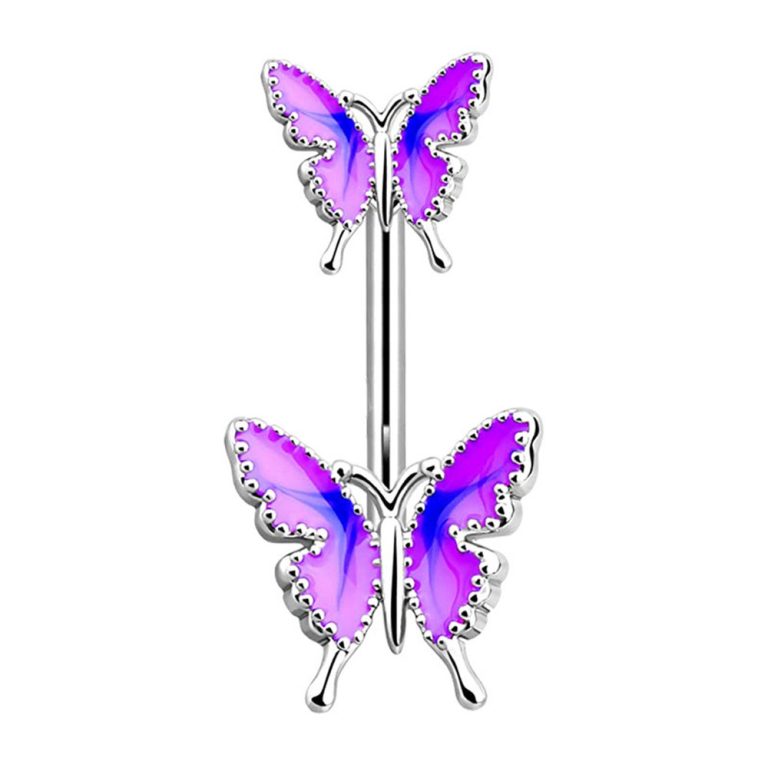 commodity delivery global dripping Double Butterfly navel ring navel nail stainless steel needle body piercing jewelry - Image 4