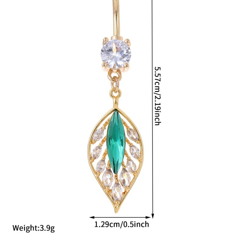 New Shining Zircon Green Leaf Navel Nail High Temperament Navel Jewelry Green Leaf Navel Nail Pack - Image 5
