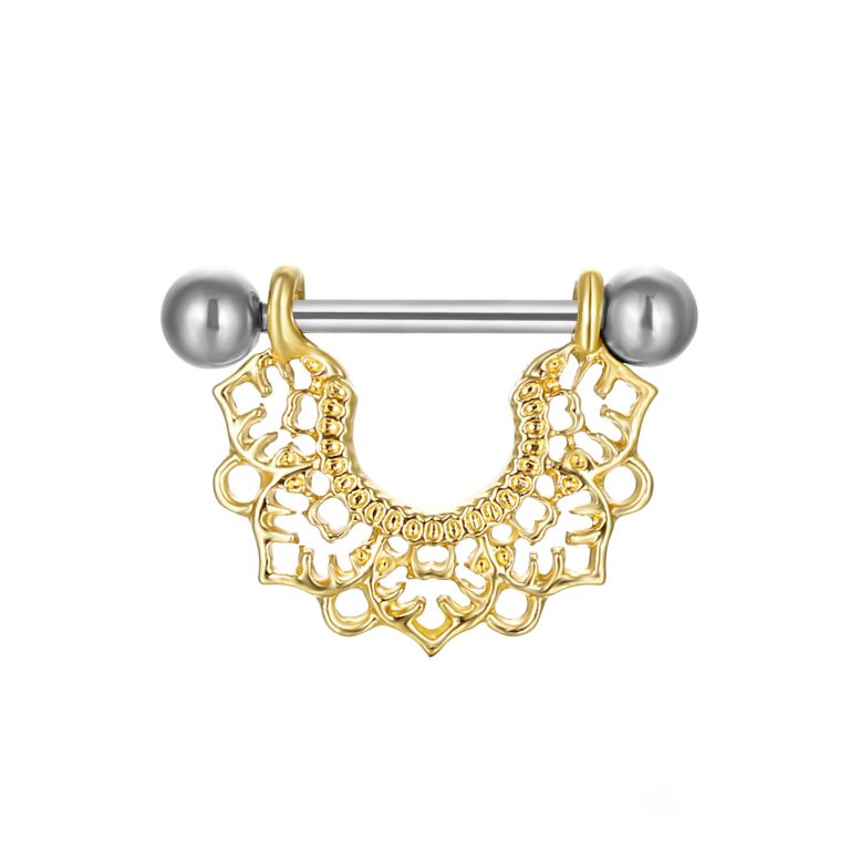 Cross-border electroplating flower nipple stainless steel puncture jewelry nipple ring electroplating nipple ring clip factory direct supply - Image 3