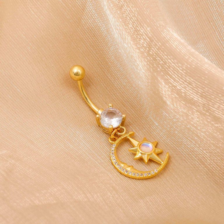 Creative moon copper white stone inlaid navel buckle niche temperament sexy navel nail personality fashion all-match High sense navel decoration - Image 3
