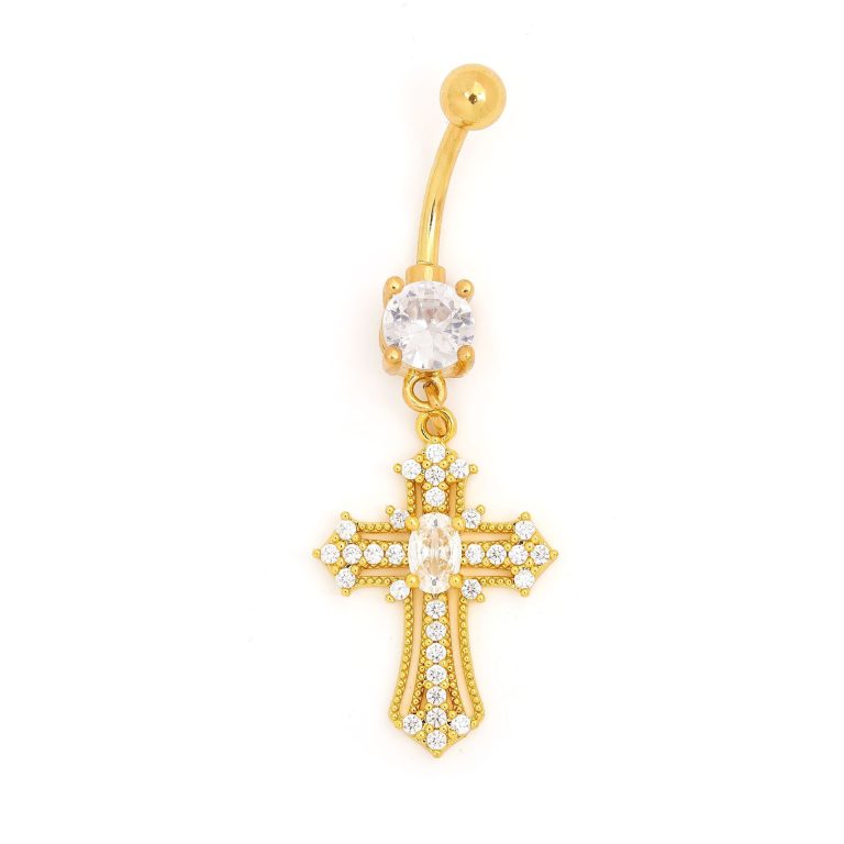 Factory Direct copper white stone diamond-embedded Simple Sexy navel cross pendant navel nail fashion personality navel buckle - Image 6