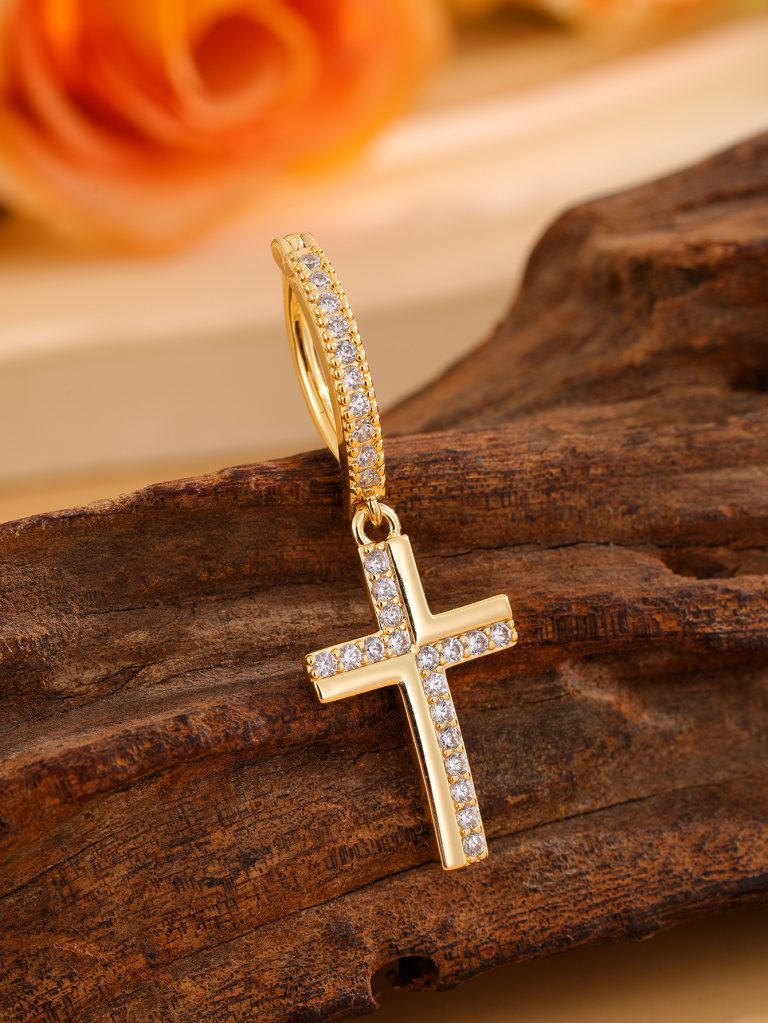 European and American cross-border classic copper inlaid zircon cross pendant belly button ring belly button buckle - Image 6